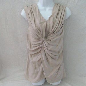 BURBERRY 100% SILK Ruched TOP BEIGE TAUPE 42 Shirt Blouse